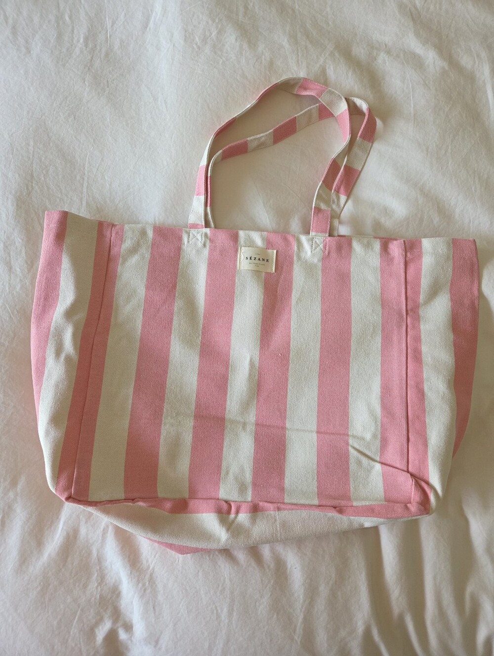 NWOT Sezane Tote Pink And Ecru Stripes